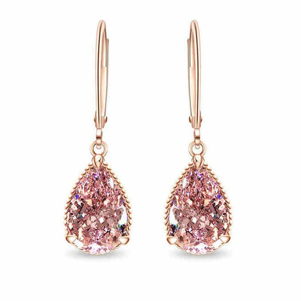 Pink Sapphire Pear Cut Simple Solitary Lady's Necklace and Earrings