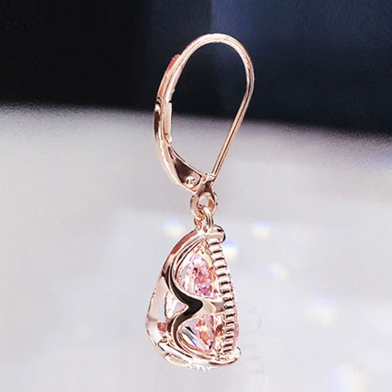 Luxury Rose Gold Pear Cut Created Pink Sapphire Earrings