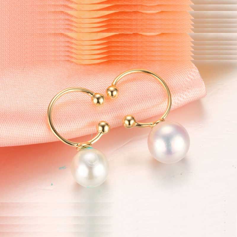 14K Yellew Gold Round Golden Pearls Hoop Earrings