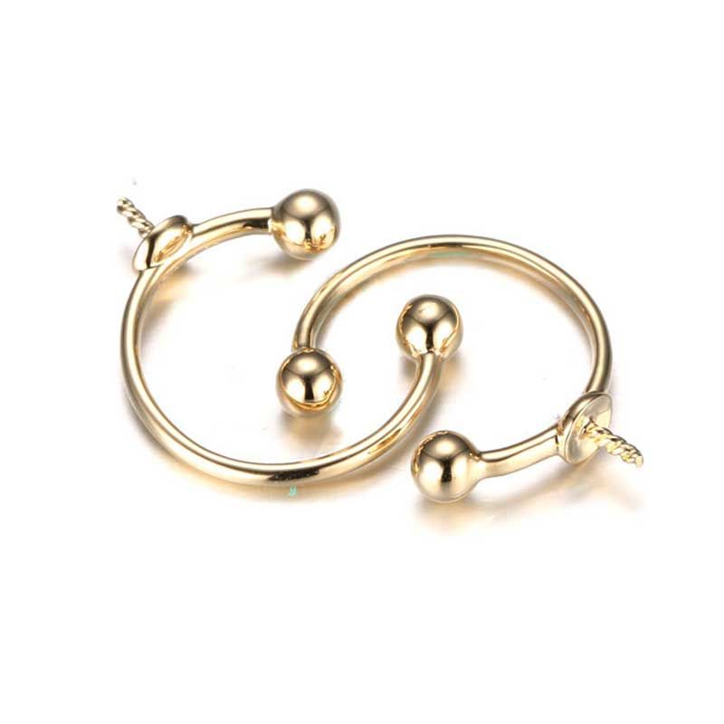 14K Yellew Gold Round Golden Pearls Hoop Earrings