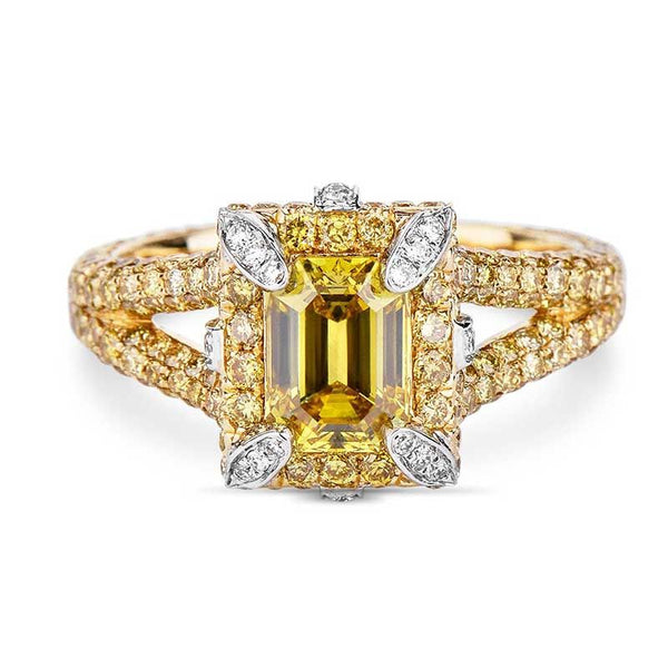 Vintage Sapphire Two Tone Emerald cut Split Shank Engagement Rings