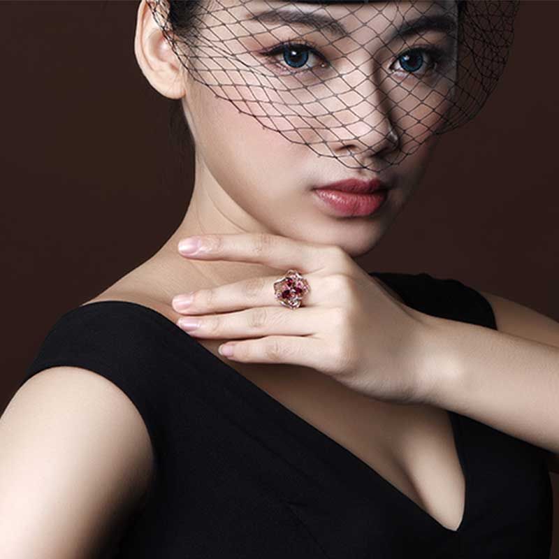 Flower Shape Hollow Out Pear Cut Sterling Silver Cocktail Ring For Women