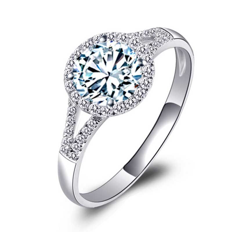 Round Brilliant Cut Split Shank Halo Sapphire Engagement Ring