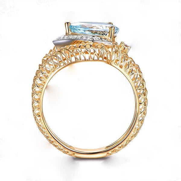 Pear Cut Hollow Out Gold Tone Cocktail Ring For Women