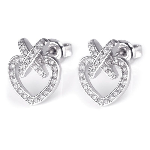 Cross Hollow Halo Heart Brilliant-cut Created White Sapphire Stud Earrings