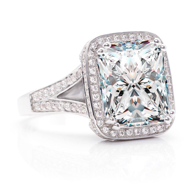 Luxury Halo 8.0CT Radiant Brilliant-cut Created White Sapphire Engagement Ring