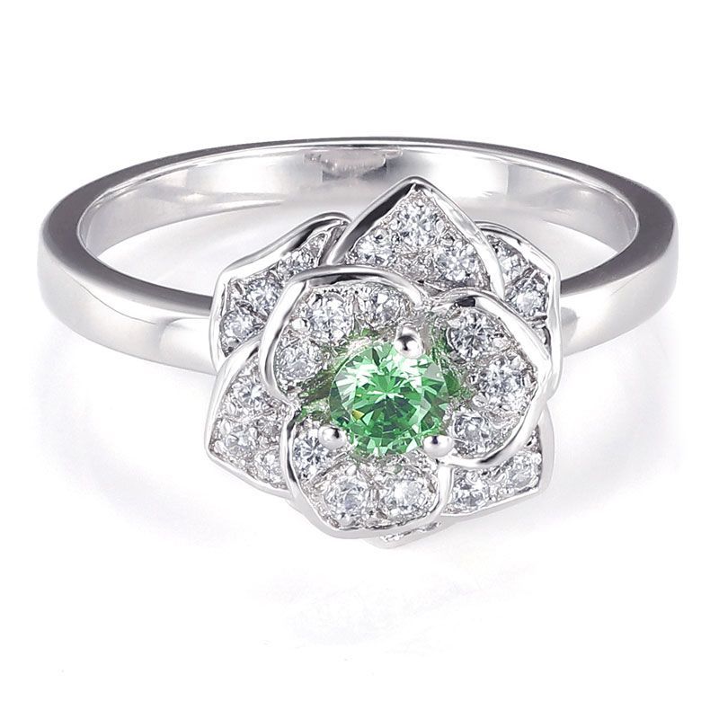 Elegant Flower Green Created Sapphire Engagement Ring